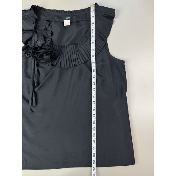 J.Crew Womens 100% Silk Top 6 Black Ruffle Bow Sleeveless Old Money Classic Prep - Picture 9 of 13